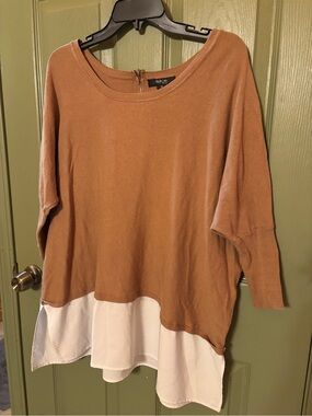 Style & Co. Rust Brown and White Layered Pullover Blouse